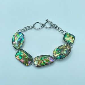 Vintage Ladies Sterling Silver Abalone Stone Bracelet - Signed LUC